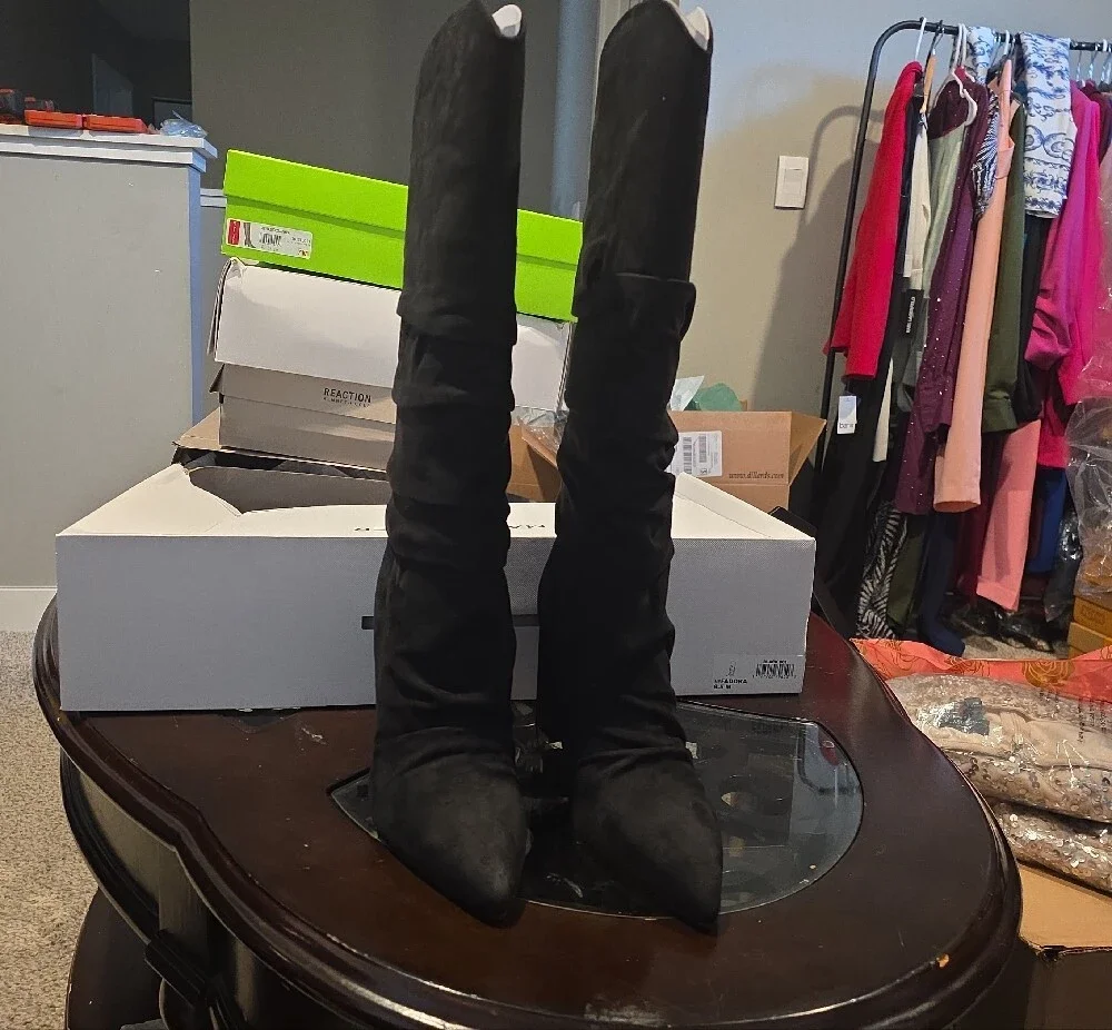 Marc Fisher Black Over-the-Knee Pointed Toe Stretch Boots